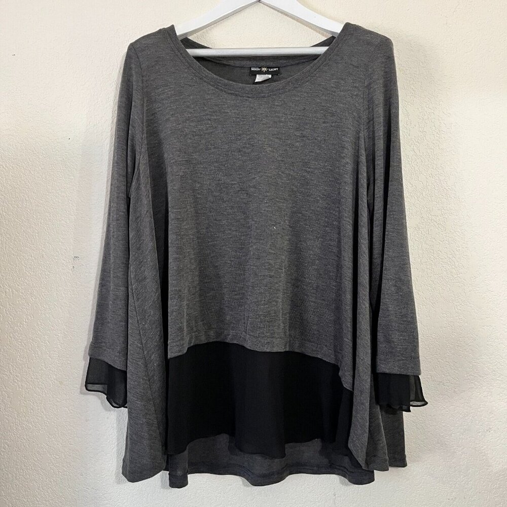 Connie's Moon Light Womens Long Sleeve Mesh Trim Lagenlook Tunic Top XL Gray New